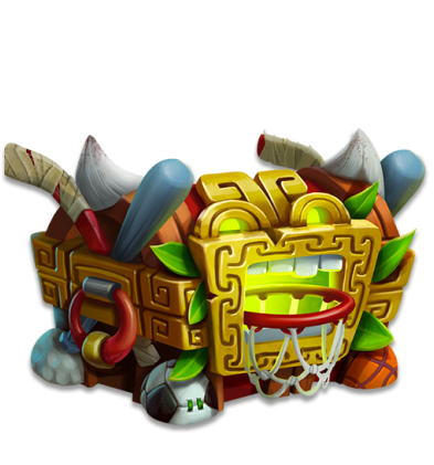 Horned jungle treasure chest with a golden carved face